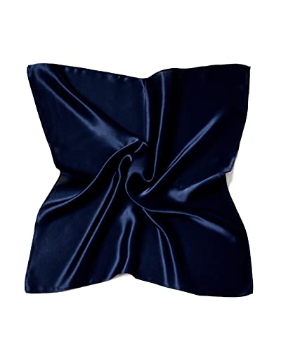MayTree Seidentuch, buntes Halstuch für Damen, Nickituch aus 100% Maulbeer-Seide, quadratisch einfarbig 53x53 nacht blau
