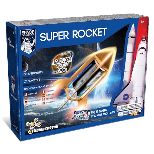 Science4you 4464 NASA Super Raketenwerfer-Weltraumspiel mit 13 Experimenten für Kinder, Baue Deine Eigenen Wissenschaftlichen Raketen, 20 Meter hoch, Geschenk für Jungen und Mädchen ab 8 Jahren