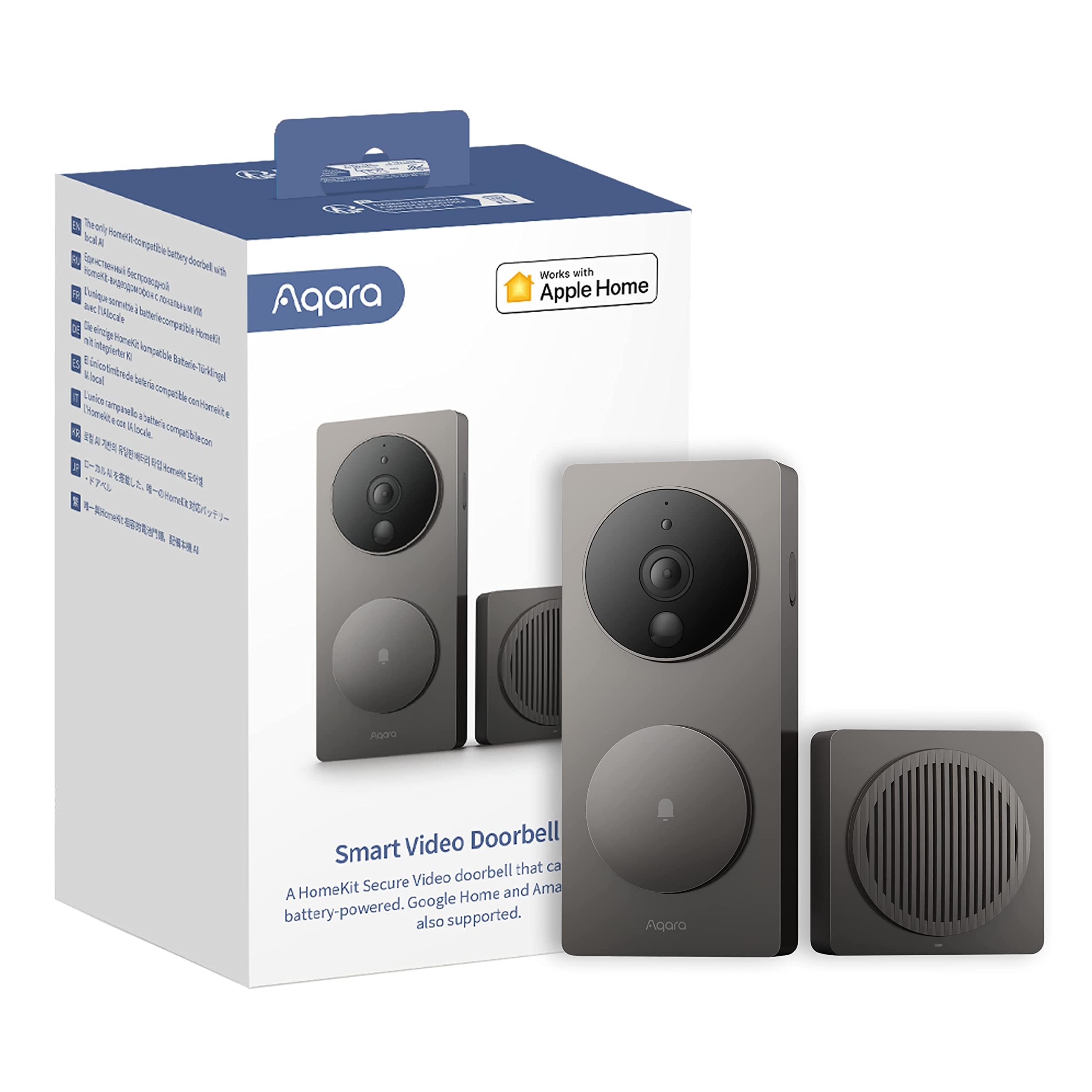 Aqara Smarte Video-Türklingel G4 (inkl. Klingel), 1080p FHD HomeKit Secure -Kamera, Lokale Gesichtserkennung und Automatisierungen, Unterstützt Alexa, Apple Home, Google, Grau