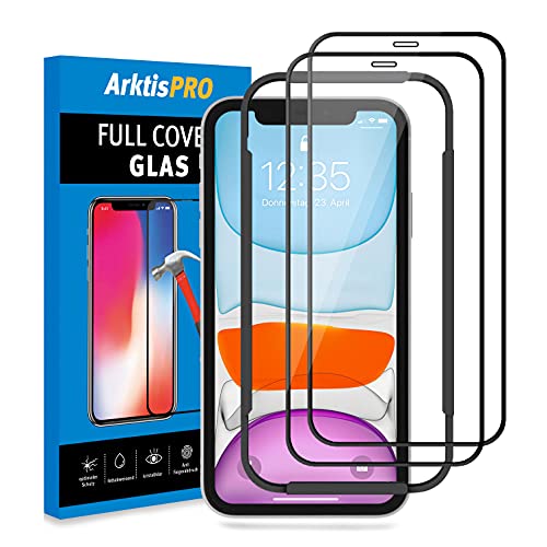 Arktis Displayschutzglas kompatibel mit iPhone 11 2er Set, Schutzglas [Full Cover] Vorderseitenschutz, Anti-Fingerprint hüllenfreundlich