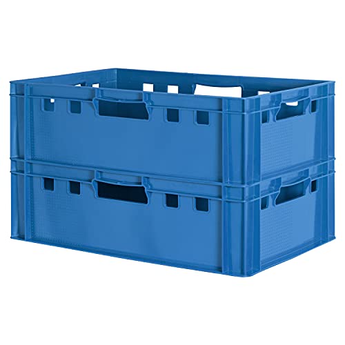 Kingpower 2 Stück E2 Fleischkisten Kisten Eurobox Lebensmittelecht Metzgerkiste Box Aufbewahrungsbox Kunststoff Wanne Plastik Stapelbar Lagerkisten 60 x 40 Blau