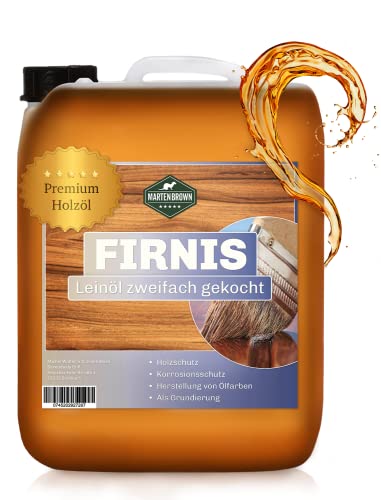 Martenbrown® Leinöl Firnis farblos im 10l-Kanister | Holzöl 2-fach gekocht | für Innen und Außen I Leinöl für Holz