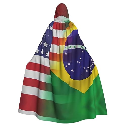 WURTON Amerikanische und brasilianische Flaggen, Karnevalskostüme für Erwachsene, Cosplay, Umhang mit Kapuze, für Damen und Herren, 185 cm