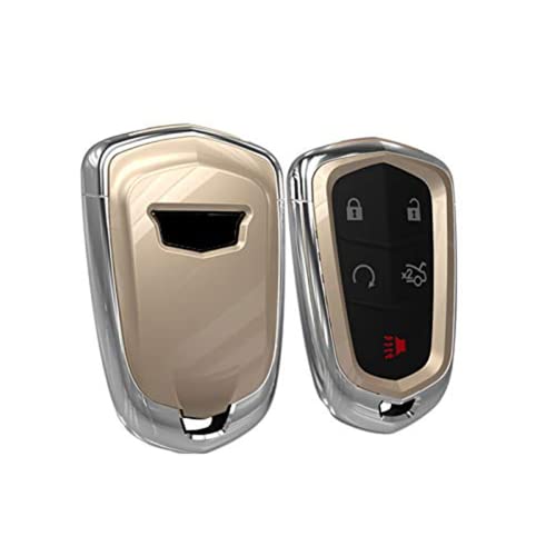 Kwak's ABS Schlüsseletui Kompatibel mit Cadillac XTS ATS-L XT4 XT5 CT6 SRX Escalade-Schlüssel, Schildlogo, Auto Schlüssel Abdeckung mit Schlüsselanhänger(Gold)