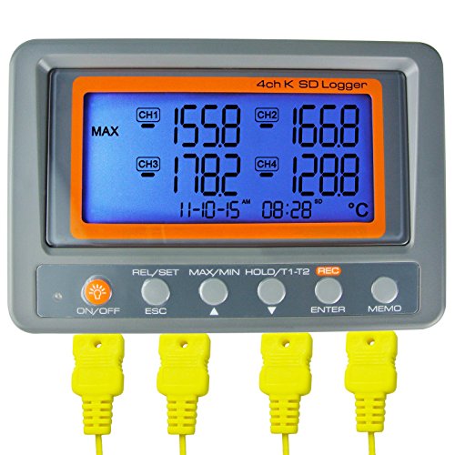 4-Kanal K Art Thermometer SD Karte Datenlogger Thermoelement Temperatur + 2 Bead Art K-Thermoelement-Sonde (Main Unit A0188598)