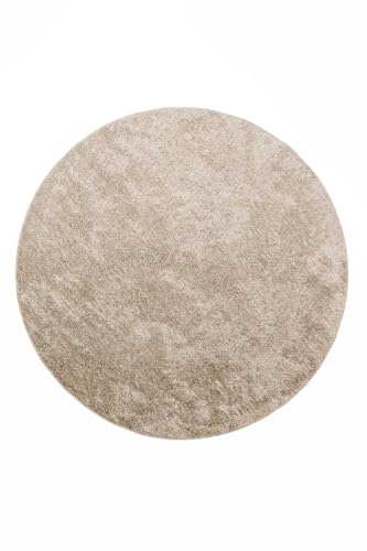 Entdecke den Flavio von Homie Living: EIN vielseitiger Hochflor Teppich für anspruchsvolle Einrichtungen und höchsten Komfort  (80 cm rund, Sand beige)