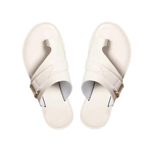 HFDHD Leichte orthopädische Sandalen aus hochwertigem Leder, orthopädische Sandalen für Damen, mit offenem Zehenring und Schlaufenriemen (40,White)