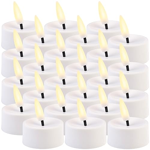Britesta Elektronische Teelichter: 24er-Set LED-Teelichter mit nachgebildetem Docht und Timer (Teelichter flackernde Flammen, Teelichtset)