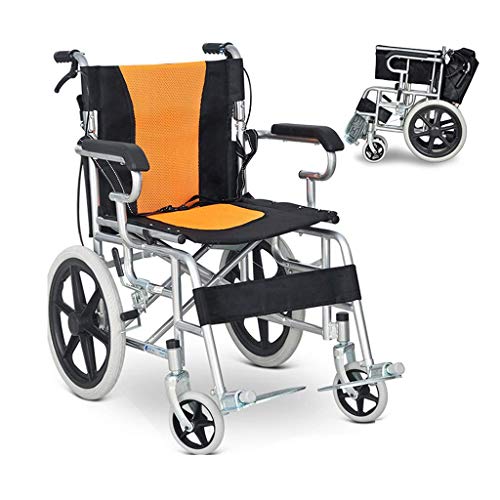 AOLI Leichtgewichtrollstuhl Falten, Kann Senioren zurückgefaltet werden Tragbarer Rollstuhl, Rollstuhl-Folding, Geeignet für Senioren, Behinderte, Medical Rollstuhl, orange,Orange