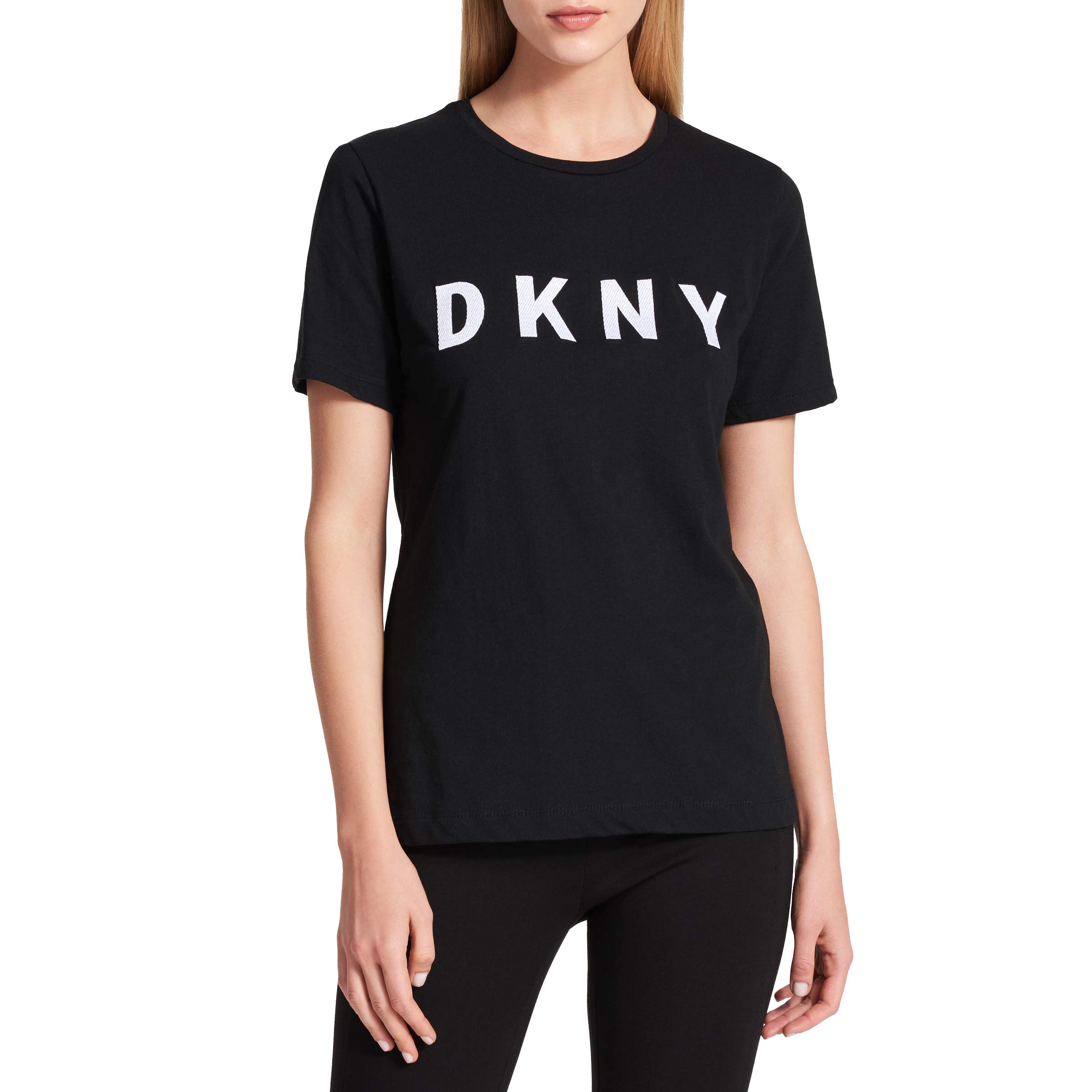 DKNY Women's Short Sleeve Logo T-shirt, Black, M