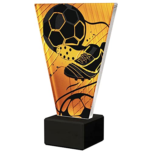 Larius Fussball Pokal - Ehrenpreis Trophäe Goldener Schuh Ball - Amber Glaspokal (Fussball Hero, ohne Wunschtext)