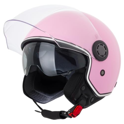 VINZ Pavia Jethelm mit Doppelvisier | Roller Helm Fashionhelm | In Gr. XS-XXL | Jet Helm mit Sonnenblende | ECE 22.06 Zertifiziert | Motorradhelm mit Visier - Rosa