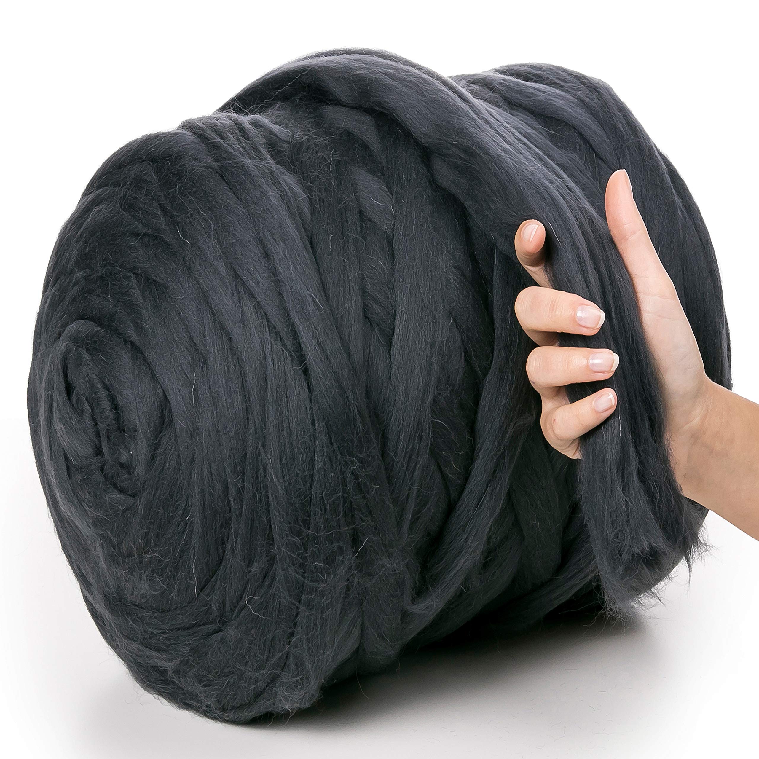 MeriWoolArt® 100% XXL Merino Wolle Garn 4-5cm Dicke Wolle Garn, Filzwolle Trockenfilzen Nassfilzen, DIY Wolle Garn Decke, Decke Baby Wolle, Arm Stricken Decke Garn Graphite, 1Kg