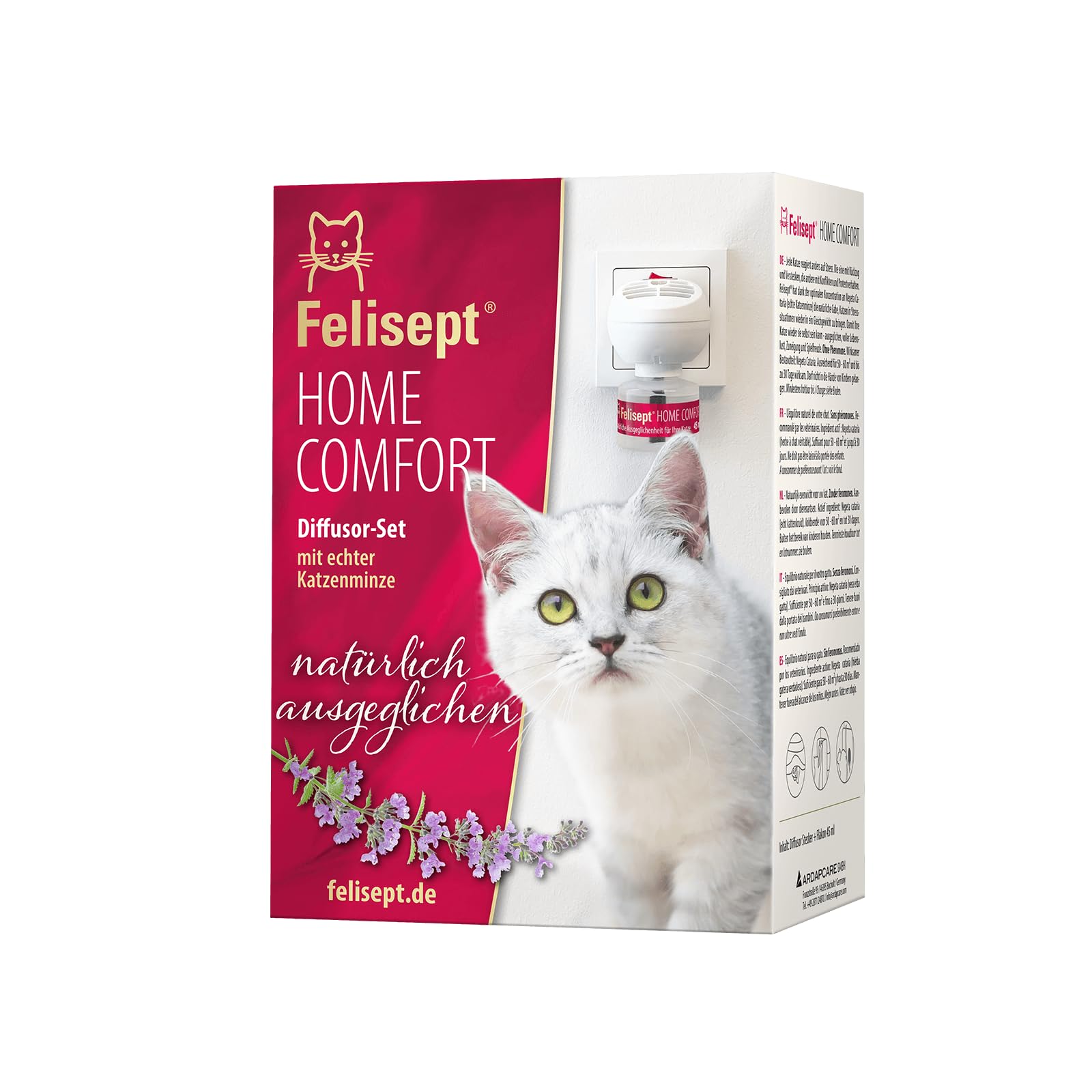 Felisept Home Comfort Starter-Set (Verdampfer + Flakon 45ml) - Beruhigungsmittel für Katzen - Katzen Beruhigungsmittel mit natürlicher Katzenminze ohne Pheromone Katzen - Beruhigung & Wohlbefinden