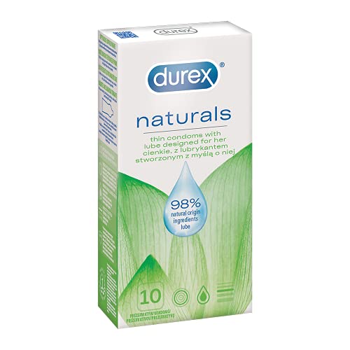 Durex Naturals Kondome aus Naturkautschuklatex mit wasserbasierter Gleitgelbeschichtung aus natürlichen Inhaltsstoffen (3 x 10 Stück)