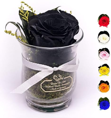 Rosen-Te-Amo | Muttertag Infinity Rosen | konservierte ewige Rose Schwarz im Glas-Vase | duftend | handgefertigt Deko-Foliage | feines Design | Geschenk für Frauen Mama Freundin Oma