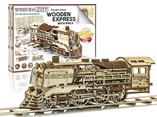 Wooden.City Mechanischer Modellbausatz – Wooden Express – 3D-Puzzle zum Selbermachen für Erwachsene und Jugendliche zum Bauen eines Vintage-Zugs – Denksportaufgabe – Holzeisenbahn-Set-Serie, 400 Teile