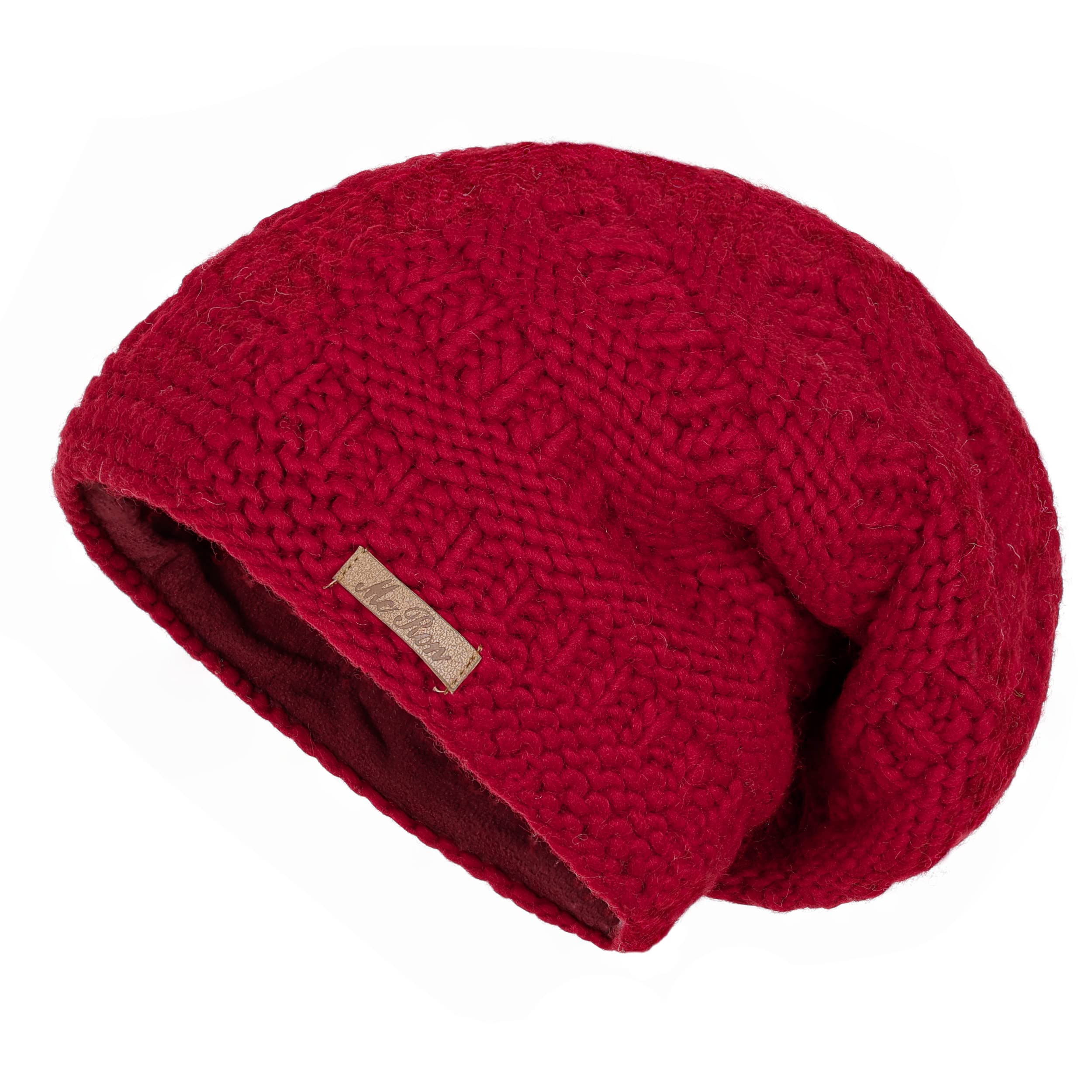 McRon Damen Gefütterte Beanie Wollmütze Modell HOA Rot 1011