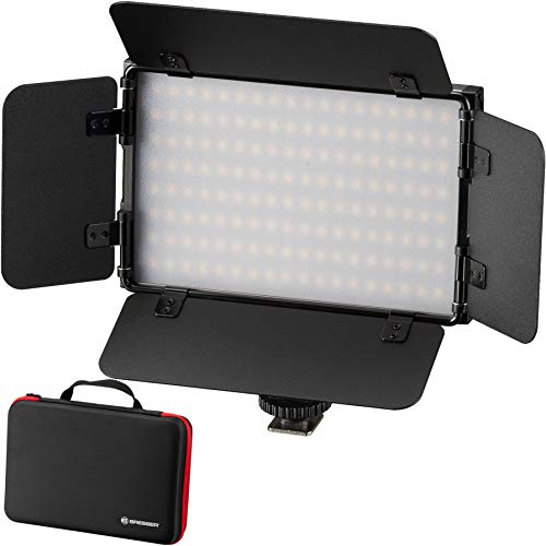 Bresser Fotostudio PT Pro 15B-II Bi-Color LED Videoleuchte mit Lichtklappen, Akku und Tasche