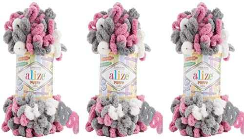 Alize Puffy Color Baby Deckengarn, 300 g, 100 % Micropolyester, weiches Garn, Handstrickgarn, sehr grob, sperrig, gewebtes Wollgarn (6070)