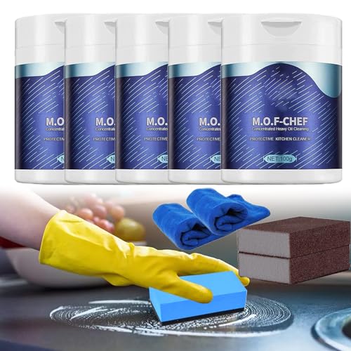 Mof Chef Cleaner Powder, Mof Chef Cleaning Powder, M.O.F Chef Kitchen Cleaner Powder, Mof Chef Powder, M.O.F-Chef Protective Kitchen Cleaner (100g-5PCS)