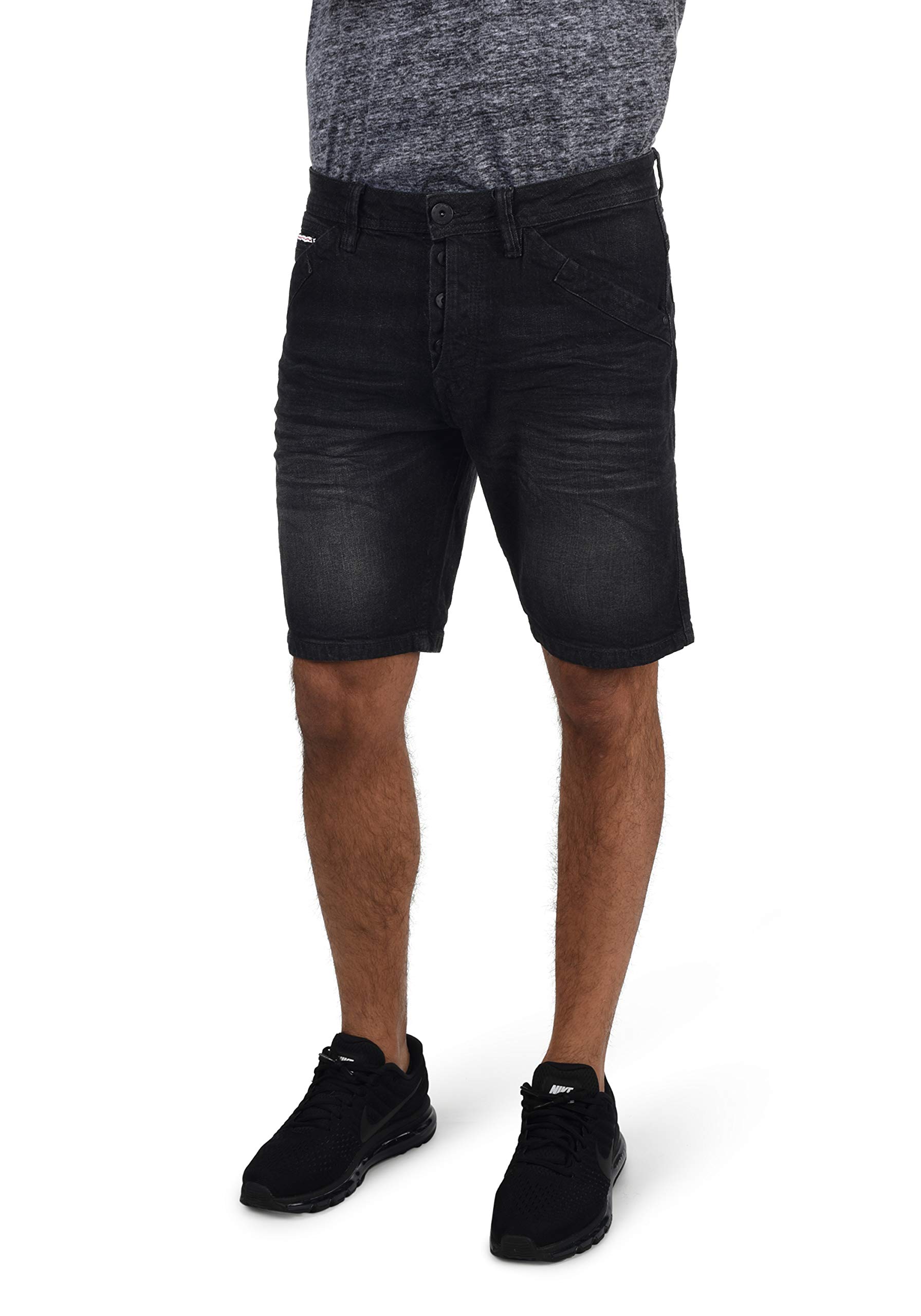 Indicode IDAlessio Herren Jeans Shorts Kurze Denim Hose mit Stretch Regular Fit, Größe:M, Farbe:Black (999)