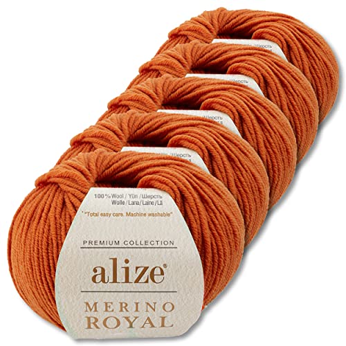 Alize 5x50 g Merino Royal 100% Merinowolle Farben zur Auswahl Superwash Wolle (89 | Terracotta)