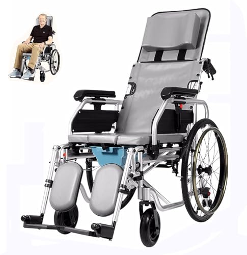 Rollstuhl Faltbar Leicht Multifunktionsrollstuhl Mit Trommelbremse, Pflegerollstuhl Mit Liegefunktion, Leichtgewicht Reiserollstuhl Für Ältere