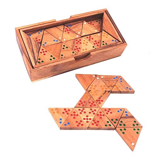 ROMBOL TRI-Dominos, Dominospiel für 2 bis 6 Personen, dreieckige Spielsteine mit Farbpunkten, aus Holz, Familiespiel