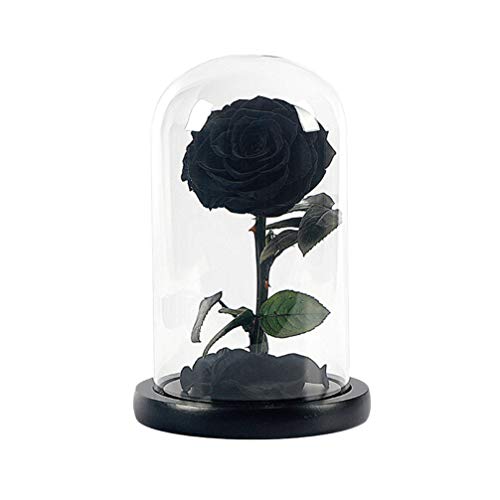 Uonlytech Glaskuppelabdeckung Stieg Künstliches Dekoratives Verzierungsschreibtischgeschenk Der Schwarzen Blume für Geburtstagsvalentinsgrußtag
