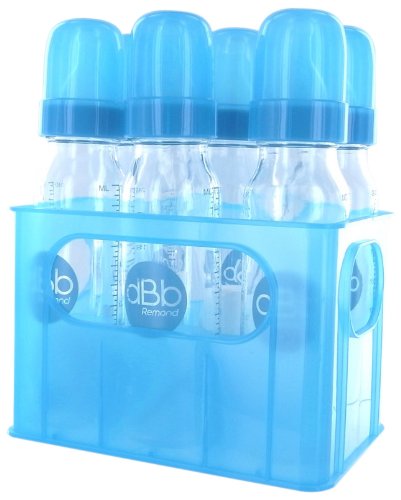 dBb-Remond 177369 Fläschchenhalter für 6 Glasfläschchen mit symmetrischem Silikon-Neugeborenensauger, Türkis transparent, 240 ml