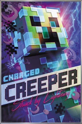 Close Up Minecraft Poster Charged Creeper (93x62 cm) gerahmt in: Rahmen Silber