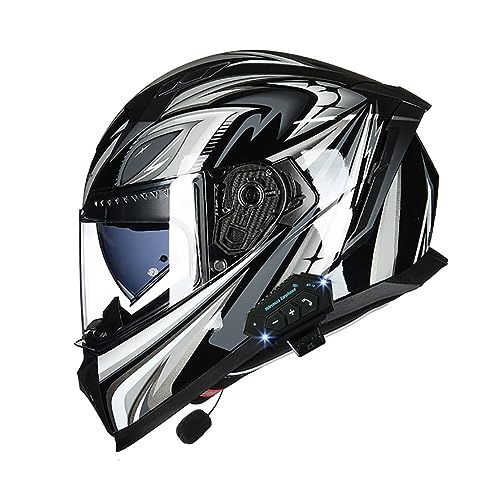 Motorrad Bluetooth Klapphelm Motorradhelm mit Doppelvisier DOT/ECE Geprüft Integralhelm Anti-Fog-Doppelspiegel Sturzhelm mit Mikrofon Automatische Beantwortung für Damen und Herren