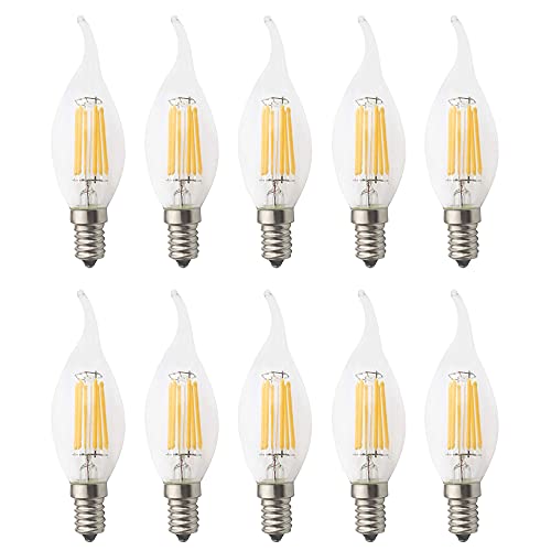 10er Pack LED Filament E14 C35 Fadenlampe für Kronleuchter, E14 Glühfaden Retrofit Classic, LED Birne als Kolbenlampe, 6W 600 Lumen 2700K Warmweiß, Ersetzt 60W Glühlampe, Dimmbar