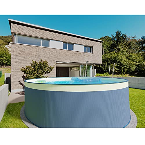 Planet Pool Stahlwandpool Set (3-teilig) rund 350x90 cm, Stahl 0,3 mm anthrazit, Folie 0,2 mm Sand, Overlap