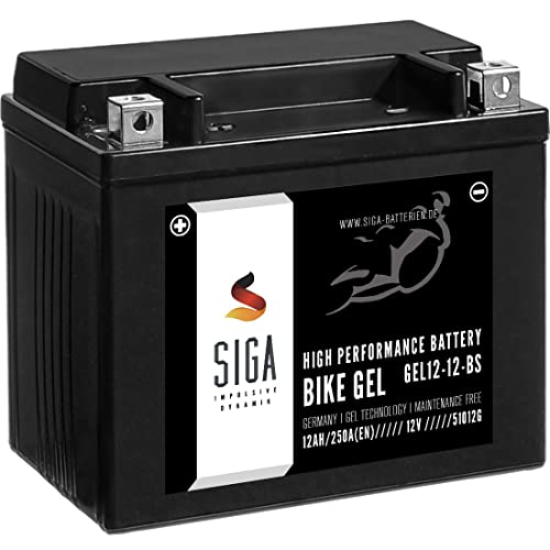 SIGA Gel Motorradbatterie 12V 12Ah 250A/EN Gel Batterie YTX12-BS GEL12-12-BS YTX12-4 GTX12-BS ETX-12-BS 51012