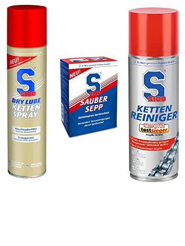 S100 Kettenpflege Set / Kettenspray Dry Lube + Kettenreiniger + Sauber Sepp / Vorteilspack