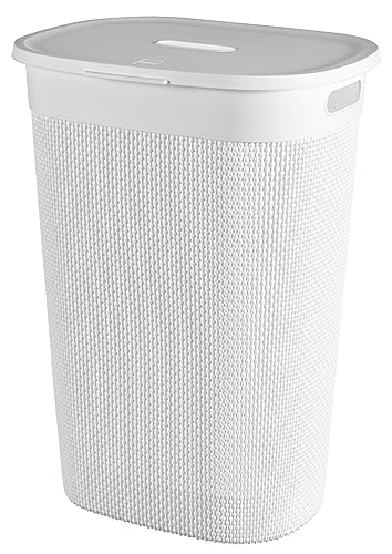 Keter Curver Wäschebehälter für Badezimmer, Weiß, Fassungsvermögen 55 Liter, 70% recycelt, 45 x 35 x 61 cm