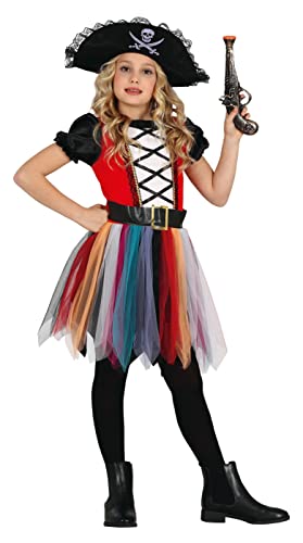 FIESTAS GUIRCA Bunte Piratin Mädchen Kostüm – Piratenhut und Kleid mit Tüllrock für Mädchen von 7-9 Jahren