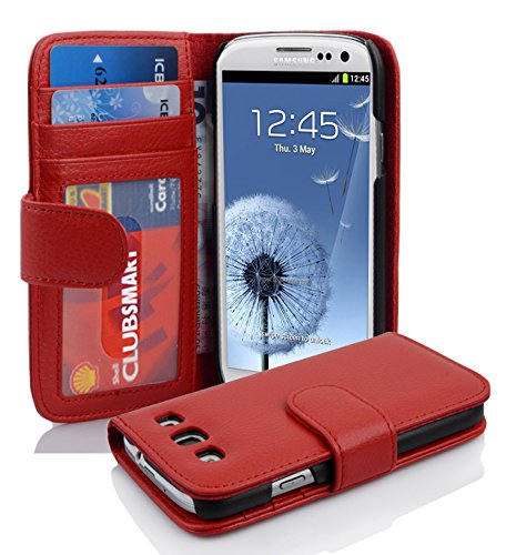 Cadorabo Hülle für Samsung Galaxy S3 / S3 NEO in Inferno ROT – Handyhülle mit Magnetverschluss und 3 Kartenfächern – Case Cover Schutzhülle Etui Tasche Book Klapp Style