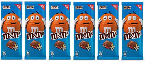 6x M&M's Crispy Tafel Milchschokolade Candy Bar gefüllt mit köstlichen M&M'S Mini und knusprigem Reis 150g
