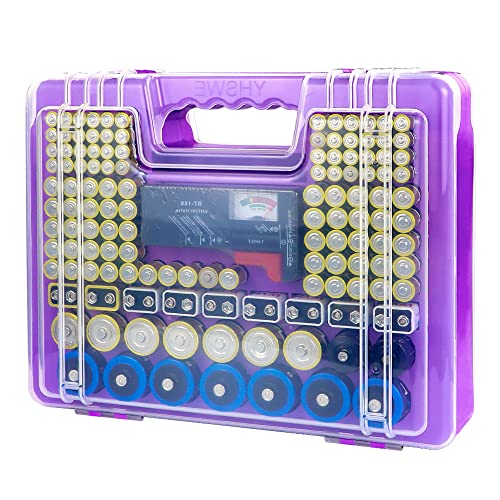 X-Value Batterie-Organizer-Tasche, Batterien-Aufbewahrungsbox mit Tester, tragbar, hält 230 Battary ?AA AAA C D 9V (Batterien nicht im Lieferumfang enthalten) (lila)