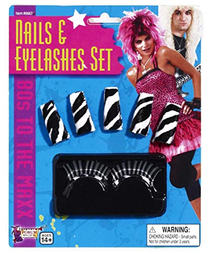 80's Punk Rock Zebra Nails & Lashes Costume Accessory Set