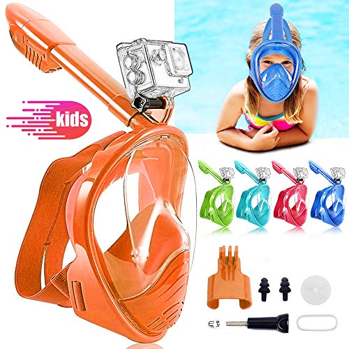 HINATAA Schnorchelmaske für Kinder, 180 ° Panoramablick, freies Atmen, Vollgesichtsmaske, Anti-Beschlag und Anti-Leck, geeignet für Kinder im Alter von 4-15 Jahren (Orange)