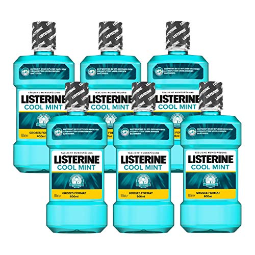 Listerine Cool Mint Antibakterielle Mundspülung (mit frischem Minzgeschmack, für gesunde Zähne) 6er Pack (6 x 600 ml)