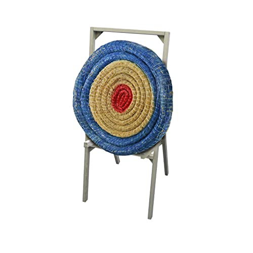 Runde Strohscheibe Deluxe - Ø 80 cm x 12 cm - Zielscheibe zur Auswahl mit passendem Holzständer (mit Ständer S200, Farbe: blau-rot)