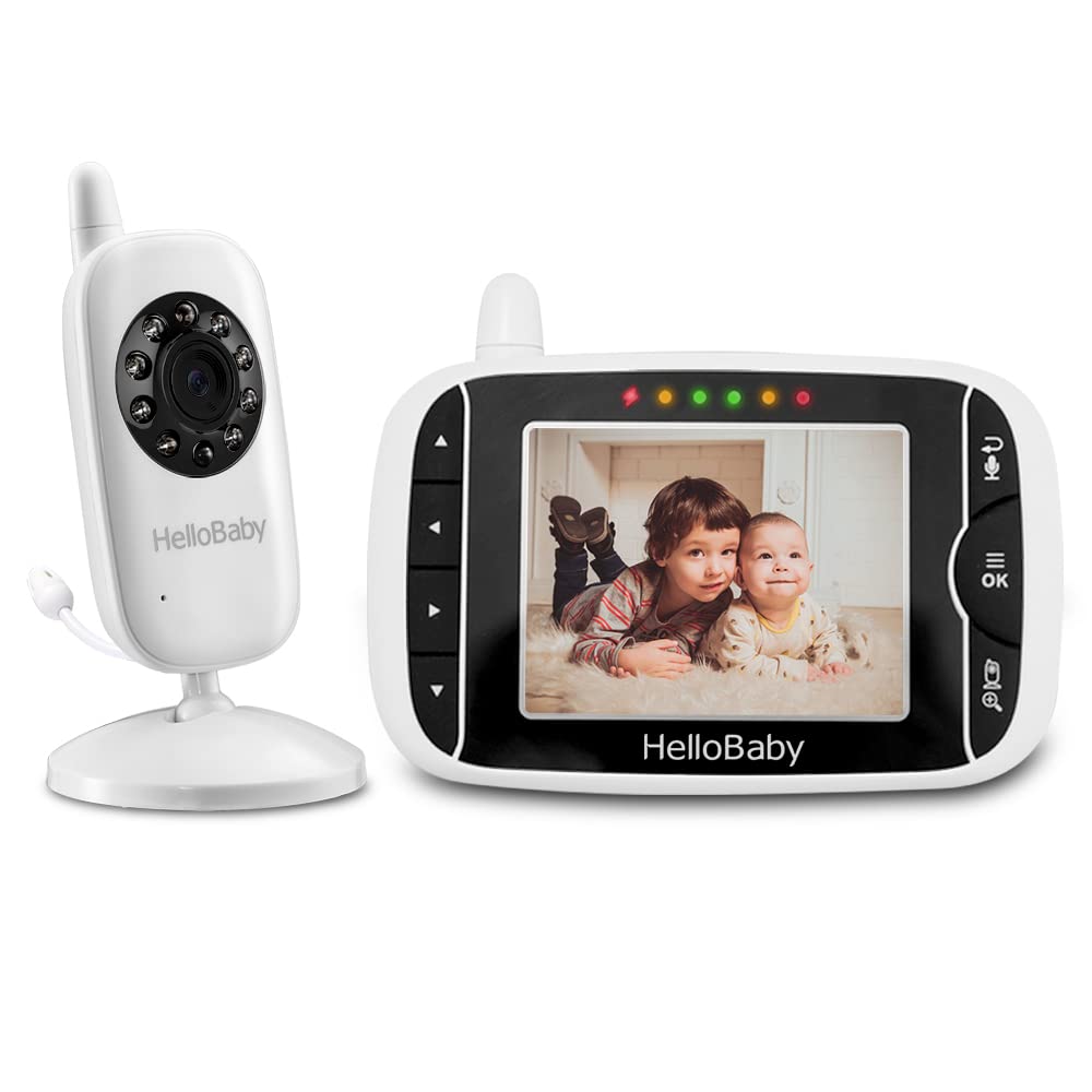 HelloBaby Babyphone mit Kamera HB32 3.2" Digital Funk TFT LCD Drahtloser Video Baby Monitor mit Digitalkamera, Nachtsicht-Temperaturüberwachung u. 2 Weise Talkback System Weiß, 720p