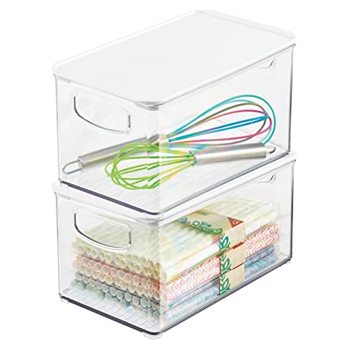 mDesign 2er-Set Kühlschrankbox – Kühlschrank Vorratsdose abnehmbarem Deckel und Griffen – lebensmittelechte Aufbewahrungsbox aus Kunststoff für Küche und Speisekammer – durchsichtig/weiß