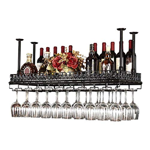 EESHHA Weinregal Umgedrehtes Weinregal, Deckendekorationsregal, geeignet für Bar, Restaurant, Küche, hängendes Weinglasregal aus Eisen im einfachen Stil (Farbe: Schwarz, Größe: 60 * 35 cm)