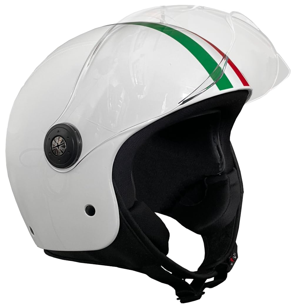 Jethelm RALLOX 229 Italia Helm Motorradhelm Größe L Rollerhelm mit Visier klar weiß Glanz